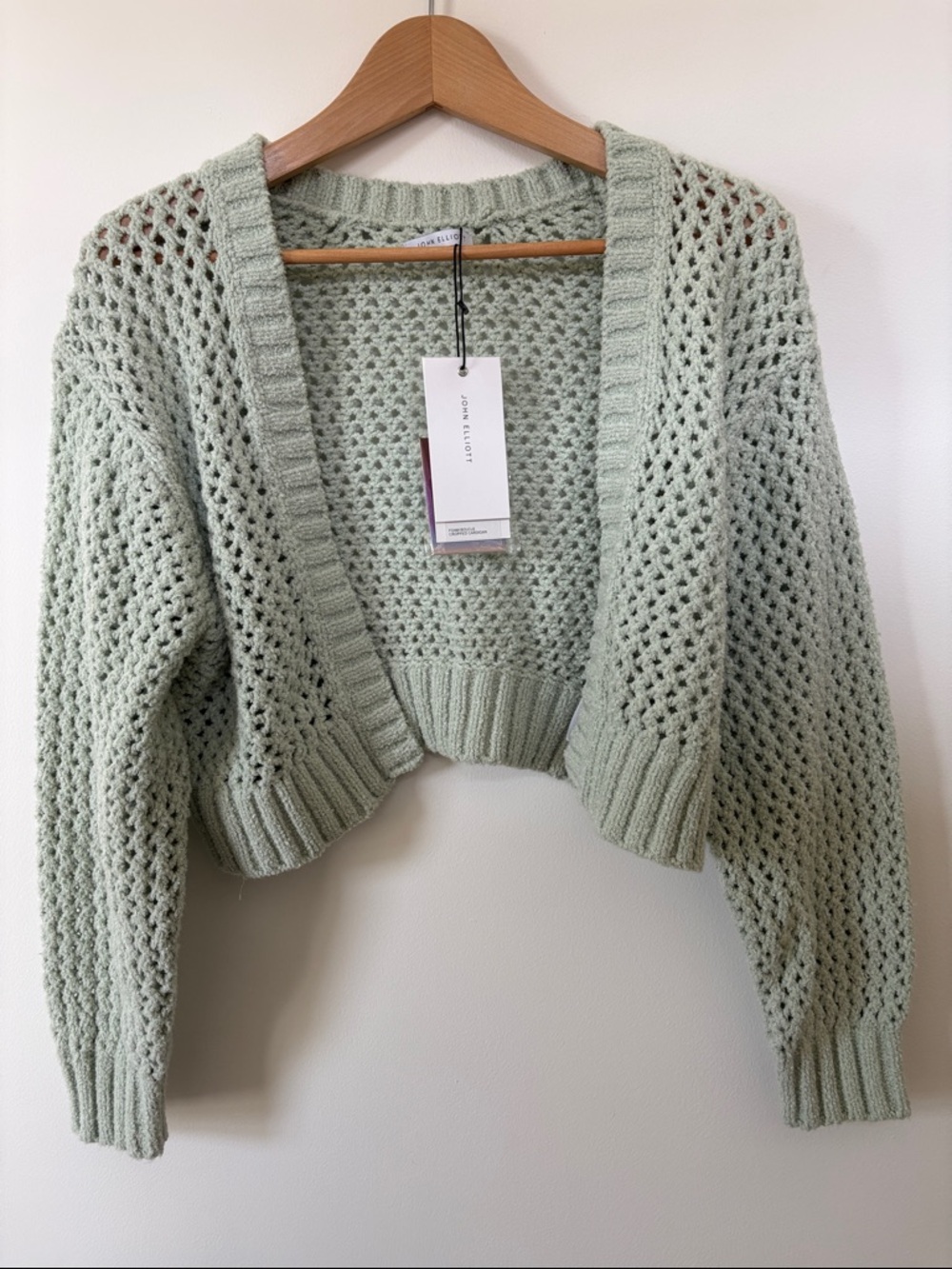 John Elliott Mint Green Foam Boucle Cropped Cardigan